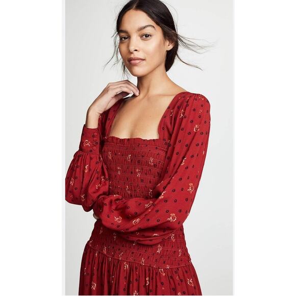 Free People Red Ruby Combo Two Faces Smocked Mini Dress Size Small - Picture 12 of 14